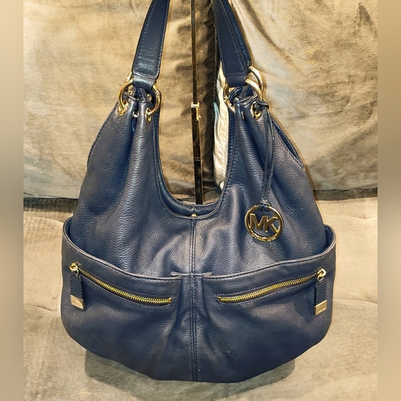Michael Kors Layton Navy  Blue Pebble Leather Hobo Bag - Picture 14 of 15